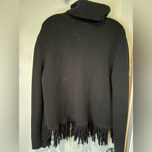 Michael Kors Black Cowl Neck Sweater with Fringe